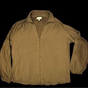 Women’s Lucky Brand Button Down Blouse. Sz L Long Sleeve, Olive/Army Green Y2K